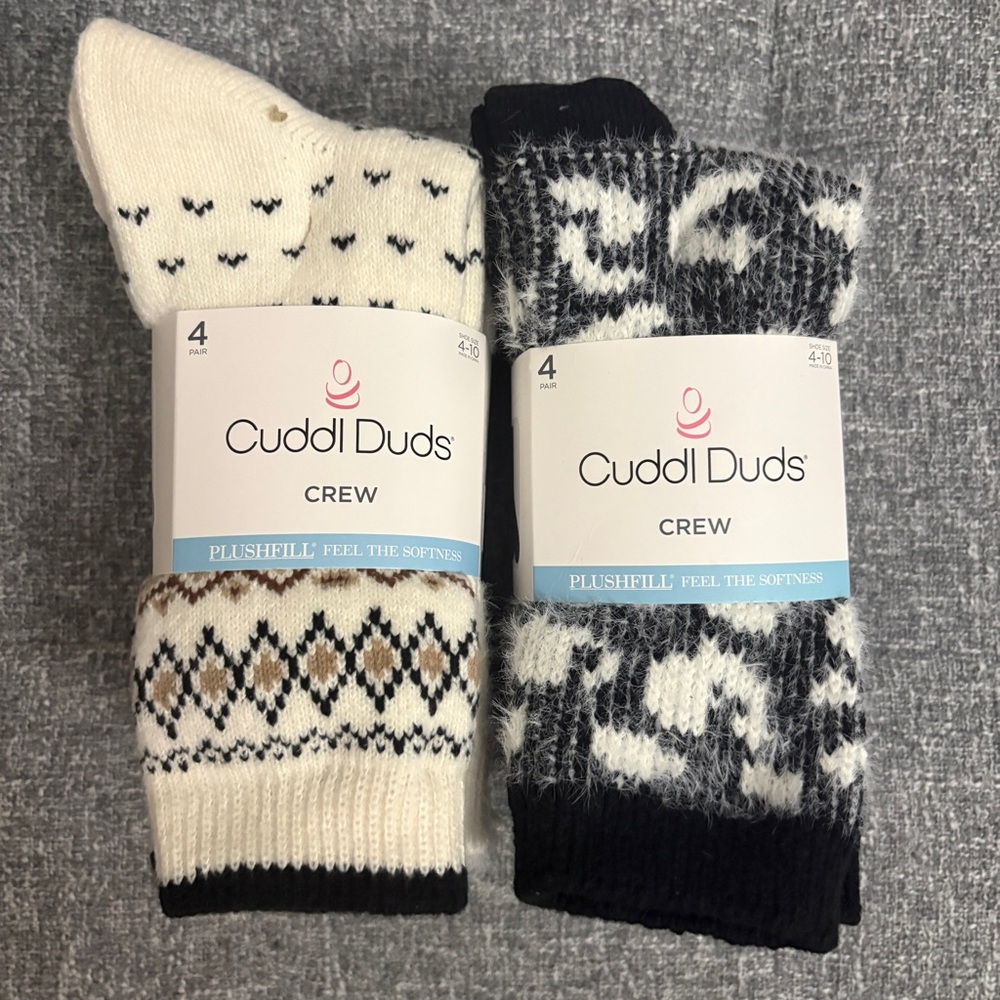 Cuddl Duds Women's Crew Socks - Black and Cream Patterns